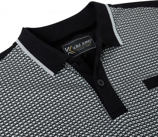 Kam Jeans 5518 Smart Mini Geo-Print Polo Black - Koszulki polo - Koszulki Polo 2XL-8XL