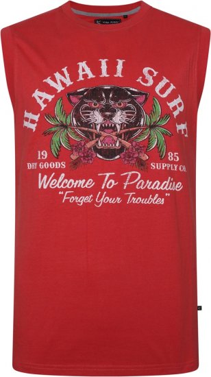 Kam Jeans 5763 Hawaii Surf Vest Sleeveless T-Shirt Washed Red - Koszulki - T-shirty meskie Duże Rozmiary - 2XL-14XL