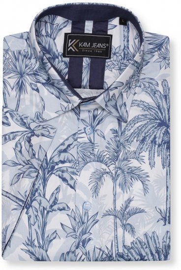 Kam Jeans 6063 Summer Print Short Sleeve Shirt Blue - Koszule - Koszule 2XL-10XL