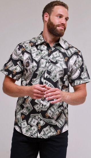 Kam Jeans 6064 Dollar Bills Print Short Sleeve Shirt Black - Koszule - Koszule 2XL-10XL