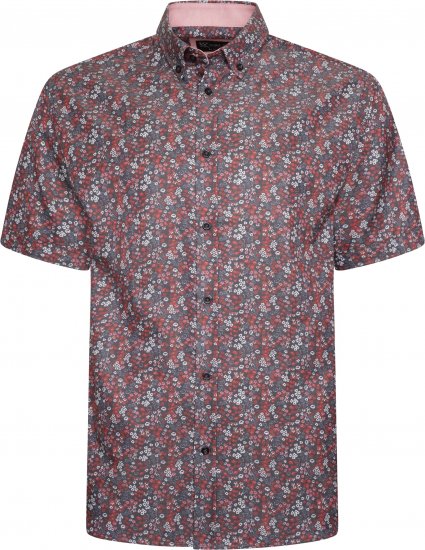 Kam Jeans P034 Premium Floral Print Short Sleeve Shirt Burgundy - Koszule - Koszule 2XL-10XL