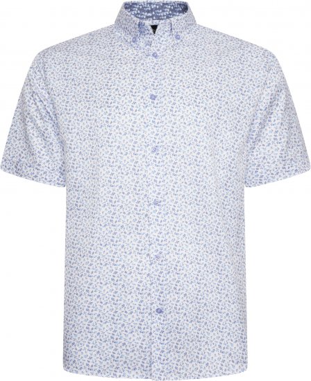 Kam Jeans P035 Premium Mini Leaf Print Short Sleeve Shirt White - Koszule - Koszule 2XL-10XL