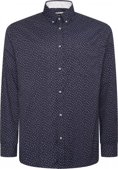 Kam Jeans P037 Dobby Print Stretch Long Sleeve Shirt Navy - Koszule - Koszule 2XL-10XL