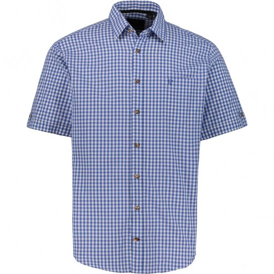 JP1880 Short Sleeve Check Print Traditional Shirt Blue - Koszule - Koszule 2XL-10XL