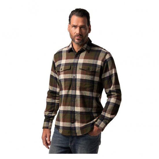 JP1880 Shirt Flannel Long Sleeve Dark Brown TALL - ODZIEŻ MĘSKA MT-6XLT - WYSOKIE-rozmiary