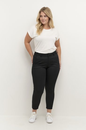 Kaffe Curve Leana Spodnie Chino 7/8 Głęboka Czerń - Jeansy & Spodnie w Dużych Rozmiarach – Plus Size - 
