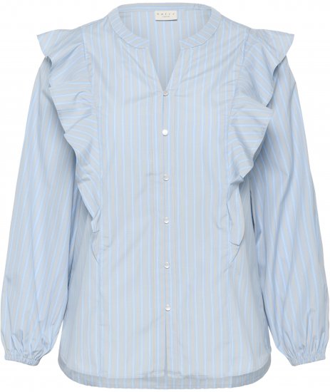 Kaffe Curve Lenia Flounce Shirt Powder Blue Stripe - Koszule - 