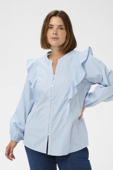 Kaffe Curve Lenia Flounce Shirt Powder Blue Stripe - Koszule - 