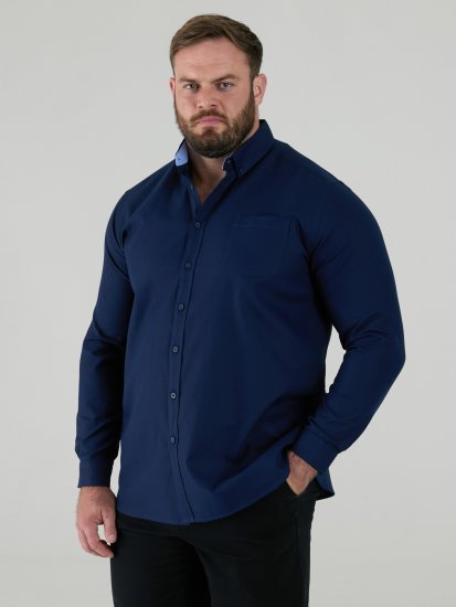 D555 Richard Koszula Oxford Z Długim Rękawem TALL Granatowa - TALL koszule - 