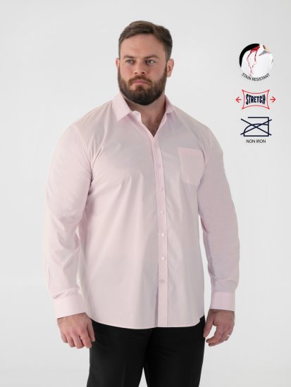 D555 Oliver Plamoodporna Niewymagająca Prasowania Elastyczna Koszula Z Długim Rękawem Różowa - Koszule - Koszule 2XL-10XL