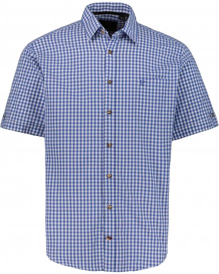 JP1880 Short Sleeve Check Print Traditional Shirt Blue - Koszule - Koszule 2XL-10XL