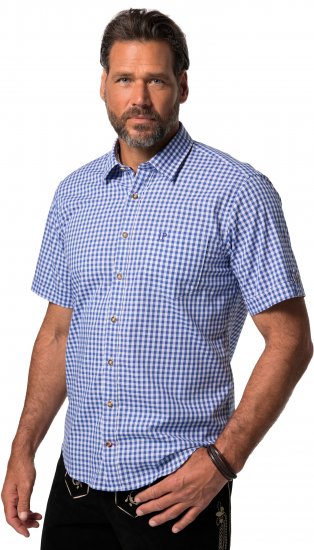 JP1880 Short Sleeve Check Print Traditional Shirt Blue - Koszule - Koszule 2XL-10XL