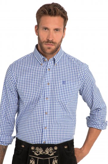 JP1880 Shirt Traditional Checked Long Sleeve Blue - Koszule - Koszule 2XL-10XL