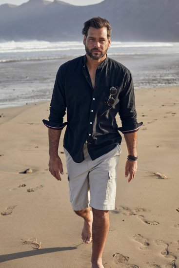 JP1880 Shirt Linen Blend Long Sleeve Black TALL - ODZIEŻ MĘSKA MT-6XLT - WYSOKIE-rozmiary