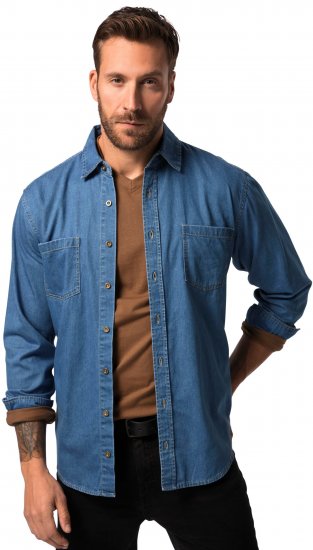 JP1880 Shirt Denim Long Sleeve Blue TALL - ODZIEŻ MĘSKA MT-6XLT - WYSOKIE-rozmiary