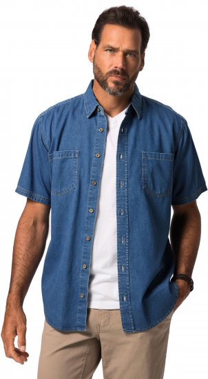 JP1880 Shirt Denim Short Sleeve Blue TALL - ODZIEŻ MĘSKA MT-6XLT - WYSOKIE-rozmiary