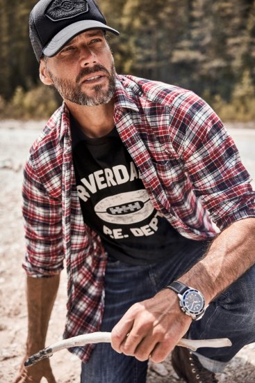 JP1880 Shirt Flannel Checked Long Sleeve Red TALL - ODZIEŻ MĘSKA MT-6XLT - WYSOKIE-rozmiary