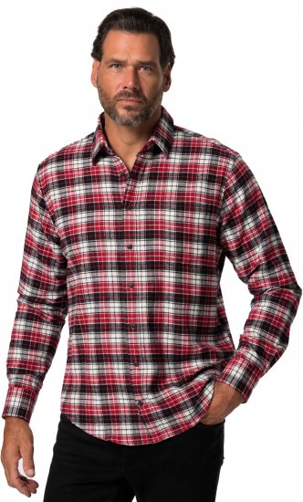 JP1880 Shirt Flannel Checked Long Sleeve Red TALL - ODZIEŻ MĘSKA MT-6XLT - WYSOKIE-rozmiary
