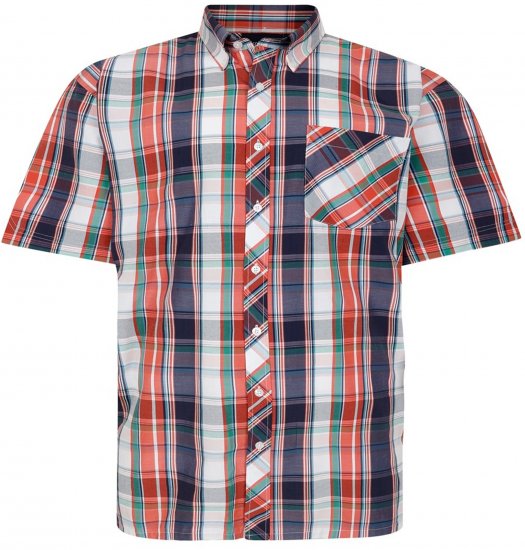 Espionage SH443 Checked Short Sleeve Shirt Navy/Coral/White - Koszulki z krótkim rękawem - Męskie koszule z krótkim rękawem