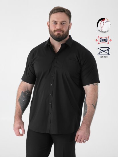 D555 Lucas Plamoodporna Niewymagająca Prasowania Elastyczna Koszula Z Krótkim Rękawem Czarna - Koszule - Koszule 2XL-10XL