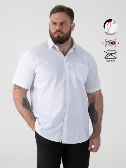 D555 Lucas Plamoodporna Niewymagająca Prasowania Elastyczna Koszula Z Krótkim Rękawem Biała - Koszule - Koszule 2XL-10XL