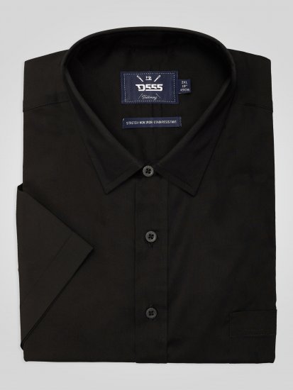 D555 Lucas Plamoodporna Niewymagająca Prasowania Elastyczna Koszula Z Krótkim Rękawem Czarna - Koszule - Koszule 2XL-10XL