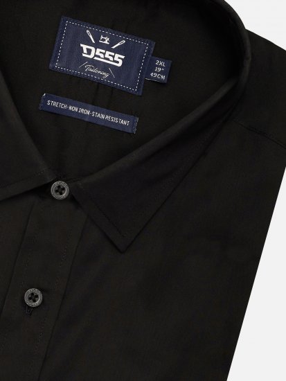 D555 Lucas Plamoodporna Niewymagająca Prasowania Elastyczna Koszula Z Krótkim Rękawem Czarna - Koszule - Koszule 2XL-10XL