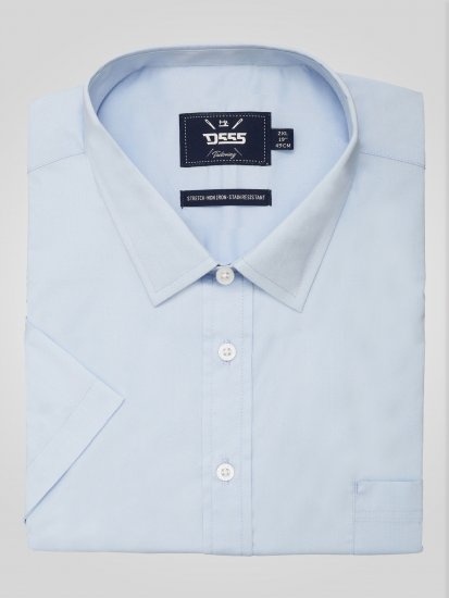 D555 Lucas Plamoodporna Niewymagająca Prasowania Elastyczna Koszula Z Krótkim Rękawem Błękitna - Koszule - Koszule 2XL-10XL