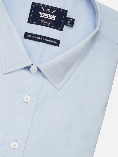 D555 Lucas Plamoodporna Niewymagająca Prasowania Elastyczna Koszula Z Krótkim Rękawem Błękitna - Koszule - Koszule 2XL-10XL