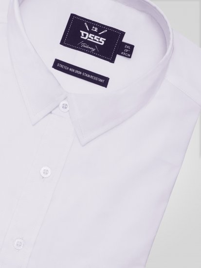 D555 Lucas Plamoodporna Niewymagająca Prasowania Elastyczna Koszula Z Krótkim Rękawem Biała - Koszule - Koszule 2XL-10XL