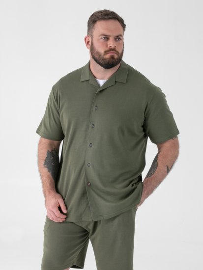 D555 Connor Stretch Cuban Collar Reosrt Short Sleeve Shirt Khaki - Koszule - Koszule 2XL-10XL