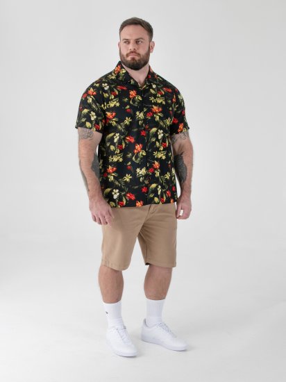 D555 Gordon Hawaiian AOP Cuvan Collar Resort Short Sleeve Black - Koszule - Koszule 2XL-10XL
