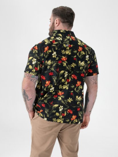 D555 Gordon Hawaiian AOP Cuvan Collar Resort Short Sleeve Black - Koszule - Koszule 2XL-10XL
