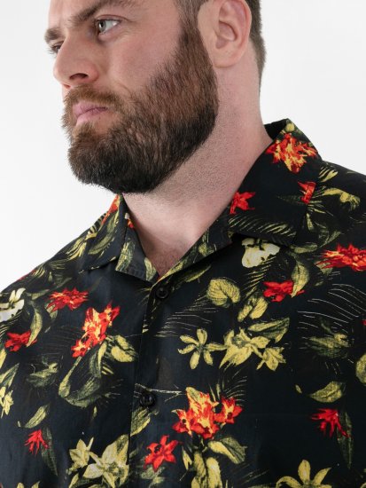 D555 Gordon Hawaiian AOP Cuvan Collar Resort Short Sleeve Black - Koszule - Koszule 2XL-10XL