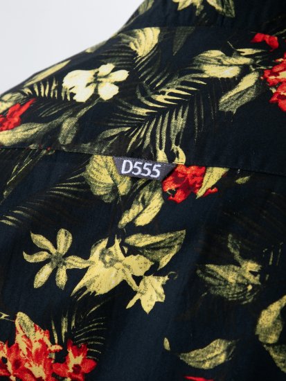 D555 Gordon Hawaiian AOP Cuvan Collar Resort Short Sleeve Black - Koszule - Koszule 2XL-10XL