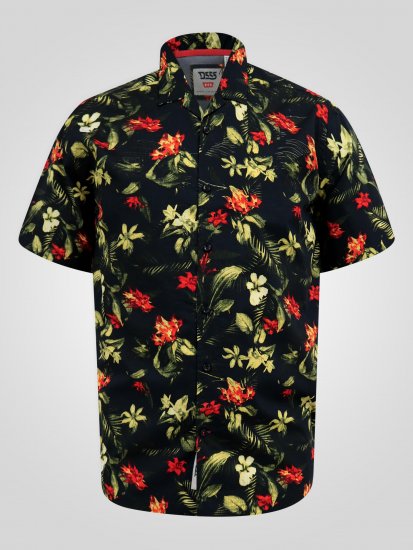D555 Gordon Hawaiian AOP Cuvan Collar Resort Short Sleeve Black - Koszule - Koszule 2XL-10XL