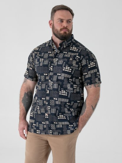 D555 Rick Geometric Print Short Sleeve Shirt Navy - Koszule - Koszule 2XL-10XL