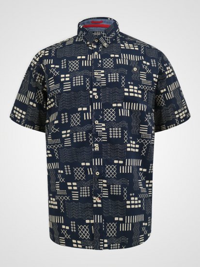 D555 Rick Geometric Print Short Sleeve Shirt Navy - Koszule - Koszule 2XL-10XL