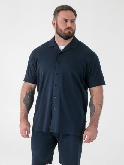 D555 Connor Stretch Cuban Collar Resort Short Sleeve Shirt Navy - Koszule - Koszule 2XL-10XL