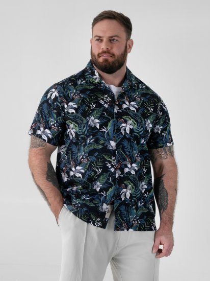 D555 Corden Hawaiian AOP Cuban Collar Resort Short Sleeve Navy - Koszulki z krótkim rękawem - Męskie koszule z krótkim rękawem