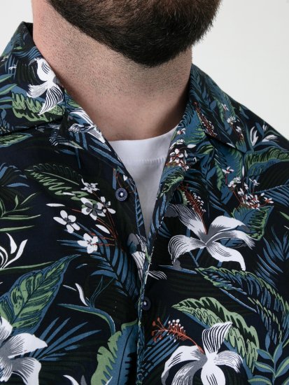 D555 Corden Hawaiian AOP Cuban Collar Resort Short Sleeve Navy - Koszulki z krótkim rękawem - Męskie koszule z krótkim rękawem