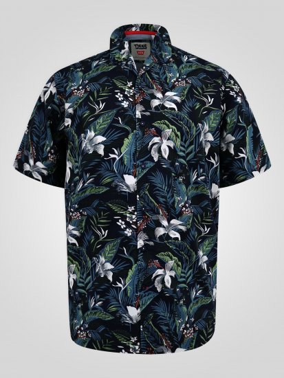 D555 Corden Hawaiian AOP Cuban Collar Resort Short Sleeve Navy - Koszulki z krótkim rękawem - Męskie koszule z krótkim rękawem