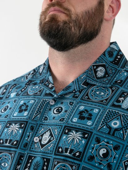 D555 Hawkins Printed Cuban Collar Resort Short Sleeve Shirt Teal - Koszule - Koszule 2XL-10XL