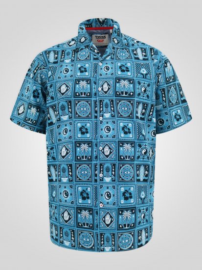 D555 Hawkins Printed Cuban Collar Resort Short Sleeve Shirt Teal - Koszule - Koszule 2XL-10XL