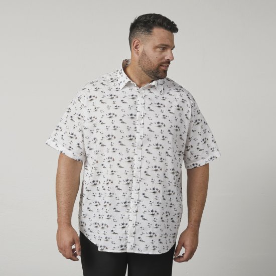 North Latitude 61111 Lniana Koszula z Nadrukiem Krótki Rękaw Biały - Koszule - Koszule 2XL-10XL