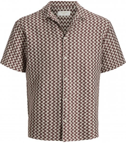 Jack & Jones Montauk Crochet Short Sleeve Shirt Dark Red - Koszulki z krótkim rękawem - Męskie koszule z krótkim rękawem