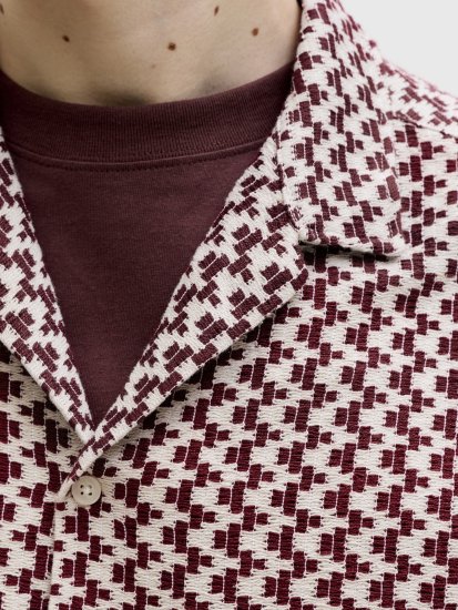 Jack & Jones Montauk Crochet Short Sleeve Shirt Dark Red - Koszulki z krótkim rękawem - Męskie koszule z krótkim rękawem
