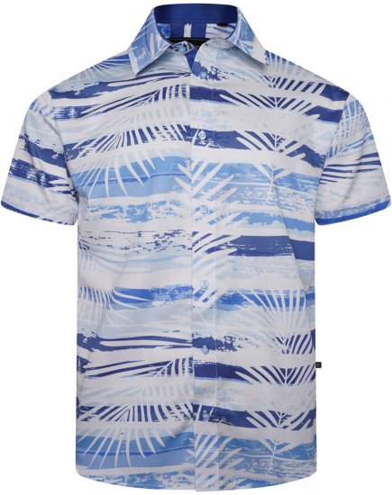 Kam Jeans 6065 Faded Leaf Short Sleeve Shirt Blue - Koszule - Koszule 2XL-10XL