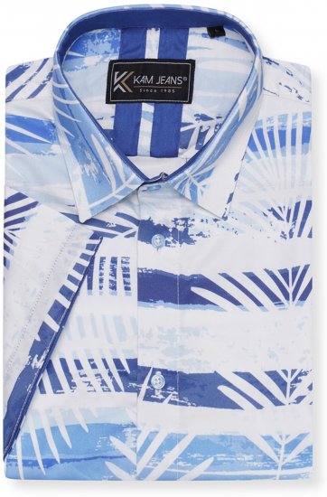 Kam Jeans 6065 Faded Leaf Short Sleeve Shirt Blue - Koszule - Koszule 2XL-10XL