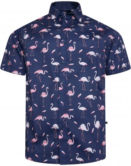 Kam Jeans 6068 Flamingo Short Sleeve Shirt Navy - Koszule - Koszule 2XL-10XL